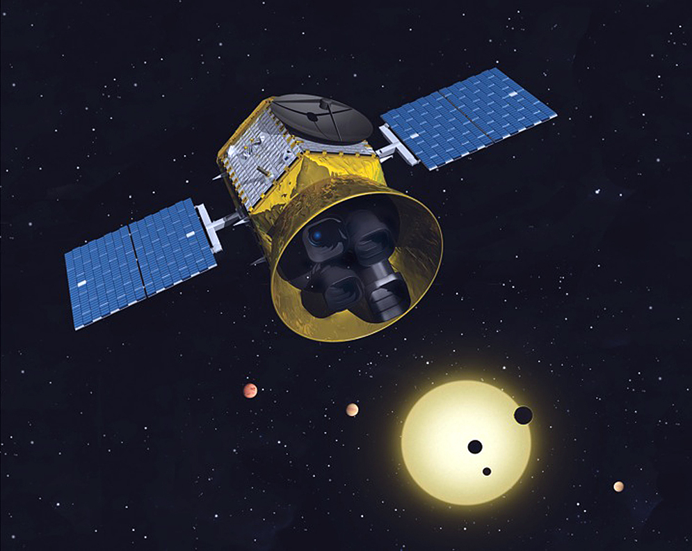 艺术家对凌日系外行星测量卫星 (TESS) 的印象